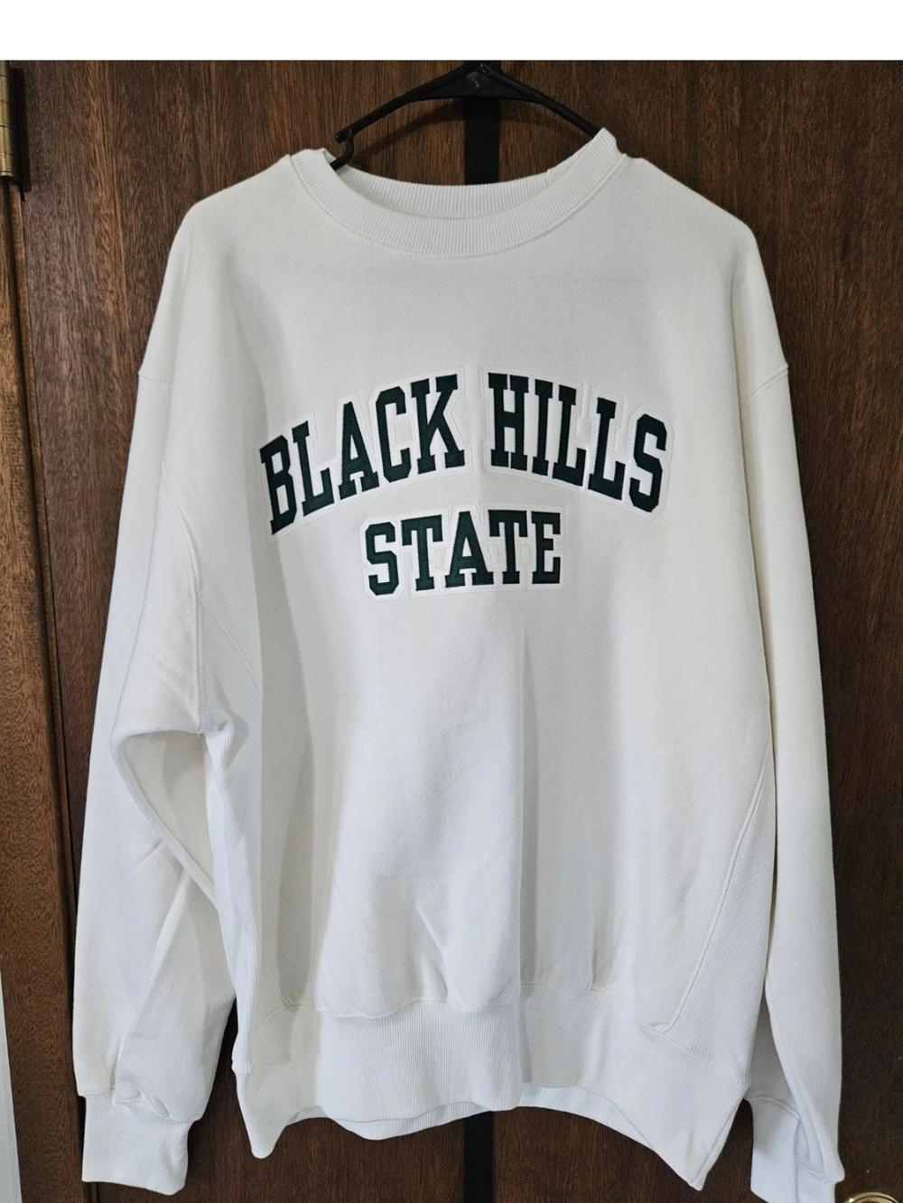 Signature White Crewneck Sweatshirt with Dark Green 'Black Hills State' Print